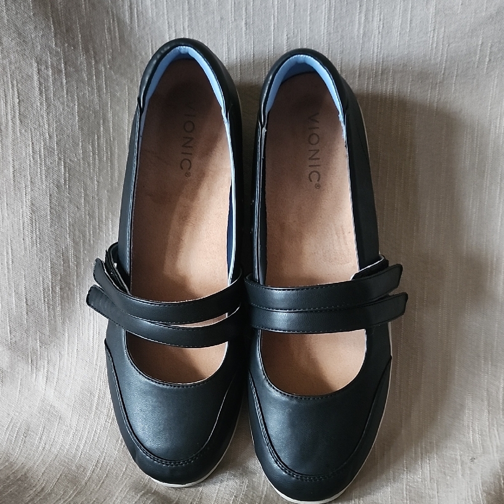 Vionic Women's Black Double Strap Flats